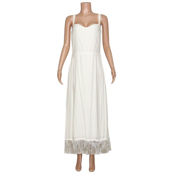 REFORMATION Sarabeth Fringe Hem Midi Dress, Ivory, 10 (US) - Picture 2 of 9